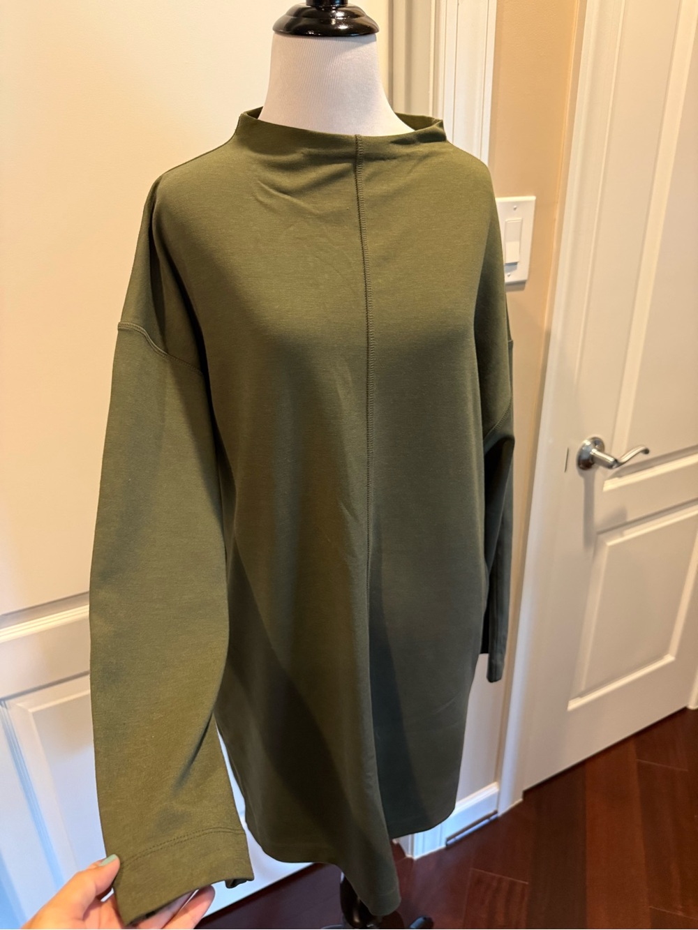 Olive Green Long-Sleeve Mock Neck Women's Dress